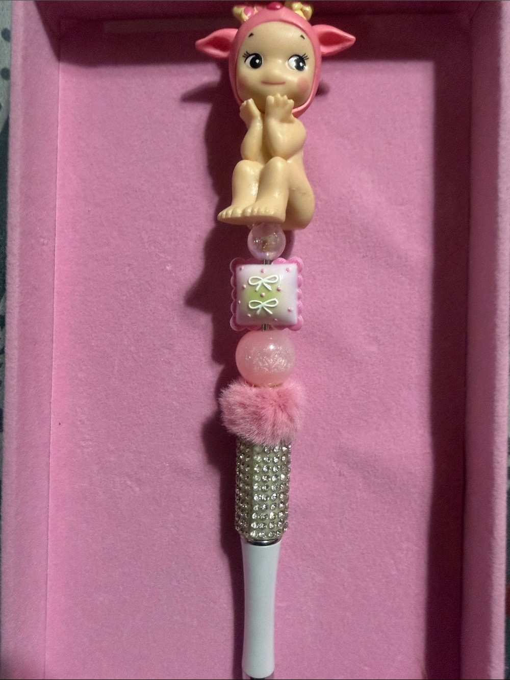 Silver beaded pen with Sonny Angel topper.